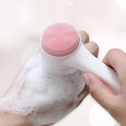 3D Bilateral Silicone Facial Cleanser Manual Massage Facial Brush Soft Bristles Silicone Double-Sided Face Brush Cleaning Tools Leedoar