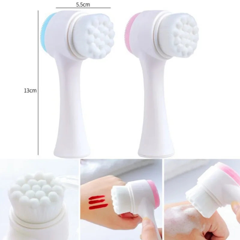 3D Bilateral Silicone Facial Cleanser Manual Massage Facial Brush Soft Bristles Silicone Double-Sided Face Brush Cleaning Tools Leedoar