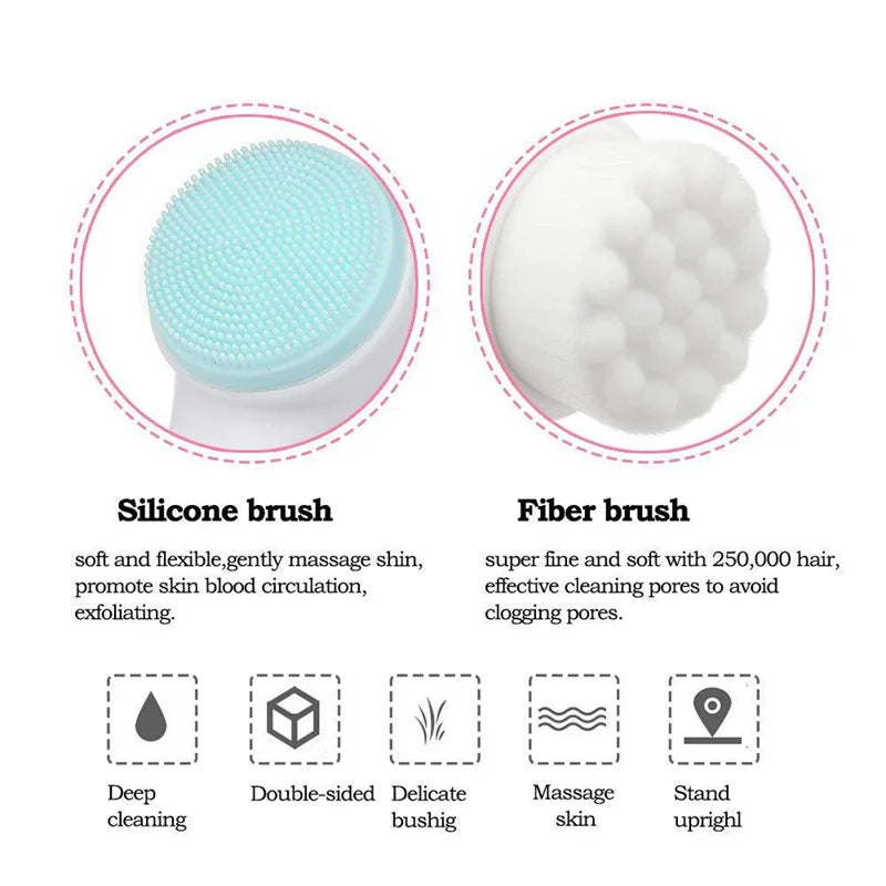 3D Bilateral Silicone Facial Cleanser Manual Massage Facial Brush Soft Bristles Silicone Double-Sided Face Brush Cleaning Tools Leedoar