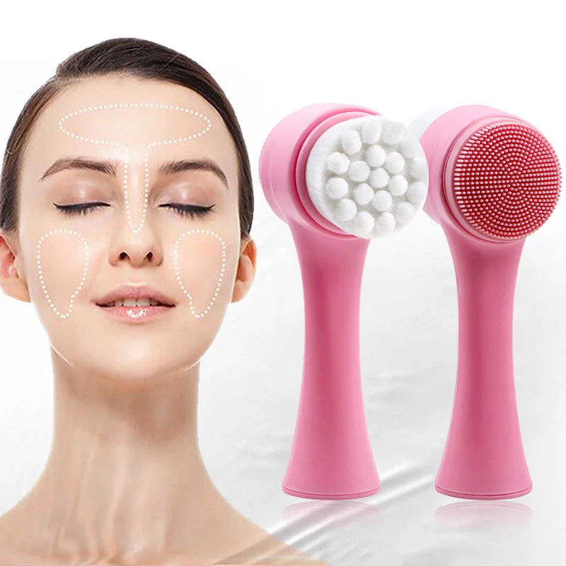 3D Bilateral Silicone Facial Cleanser Manual Massage Facial Brush Soft Bristles Silicone Double-Sided Face Brush Cleaning Tools Leedoar