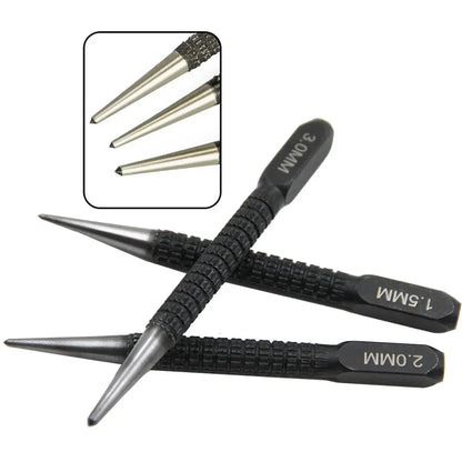 3PC Center Punch Positioning Fixer Black Cylindrical Nail Punching Pin Drilling Tool Accessory Set