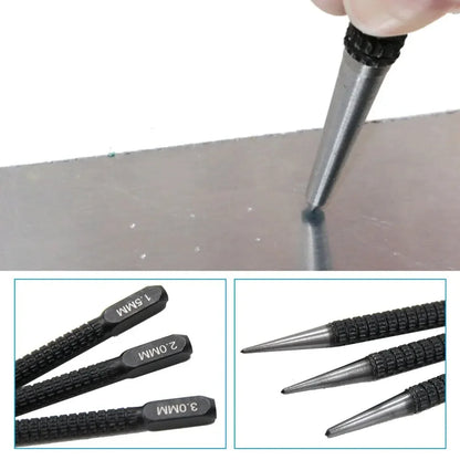 3PC Center Punch Positioning Fixer Black Cylindrical Nail Punching Pin Drilling Tool Accessory Set