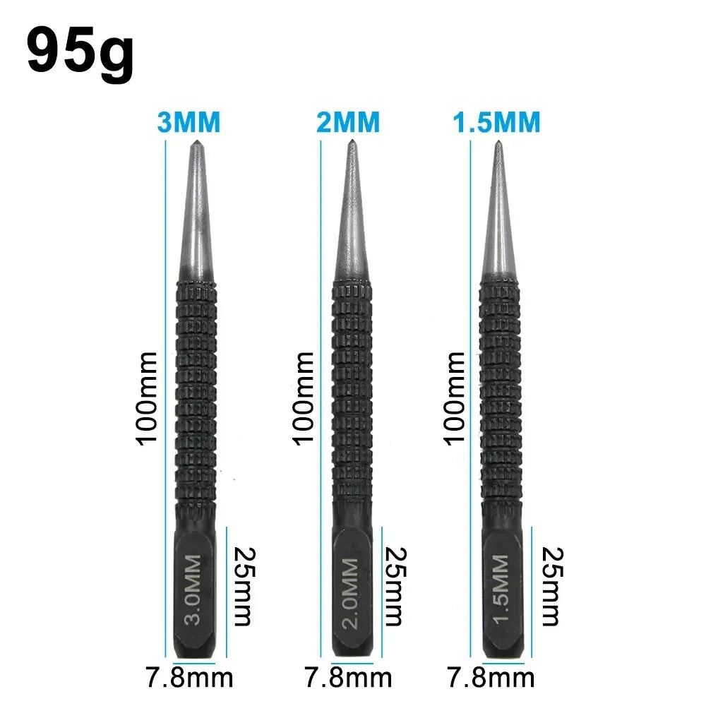 3PC Center Punch Positioning Fixer Black Cylindrical Nail Punching Pin Drilling Tool Accessory Set