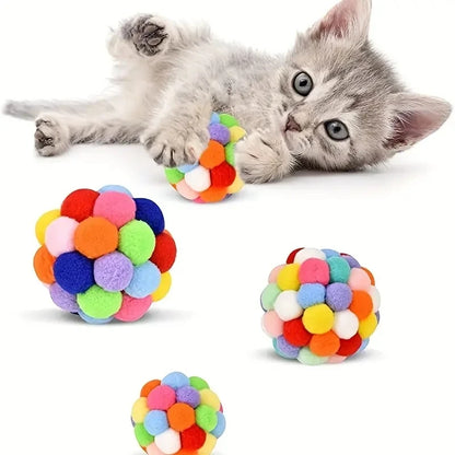 3PCS Cat Toys Cat Plush Ball Toy Pet Elastic Bell Ball Self Hi Ball Playing Cat Colorful Woolen Ball Leedoar