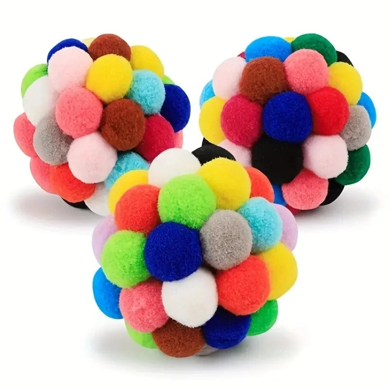 3PCS Cat Toys Cat Plush Ball Toy Pet Elastic Bell Ball Self Hi Ball Playing Cat Colorful Woolen Ball Leedoar