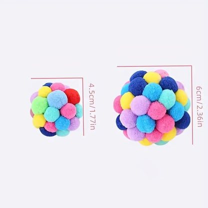 3PCS Cat Toys Cat Plush Ball Toy Pet Elastic Bell Ball Self Hi Ball Playing Cat Colorful Woolen Ball Leedoar