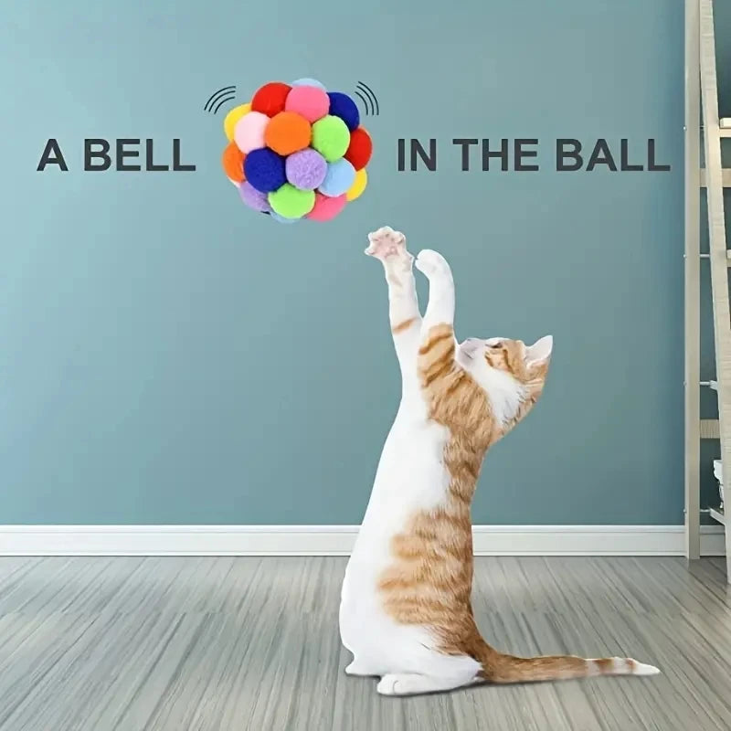 3PCS Cat Toys Cat Plush Ball Toy Pet Elastic Bell Ball Self Hi Ball Playing Cat Colorful Woolen Ball Leedoar