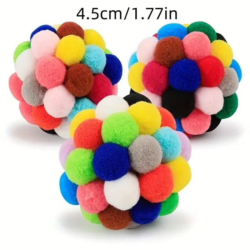 3PCS Cat Toys Cat Plush Ball Toy Pet Elastic Bell Ball Self Hi Ball Playing Cat Colorful Woolen Ball Leedoar