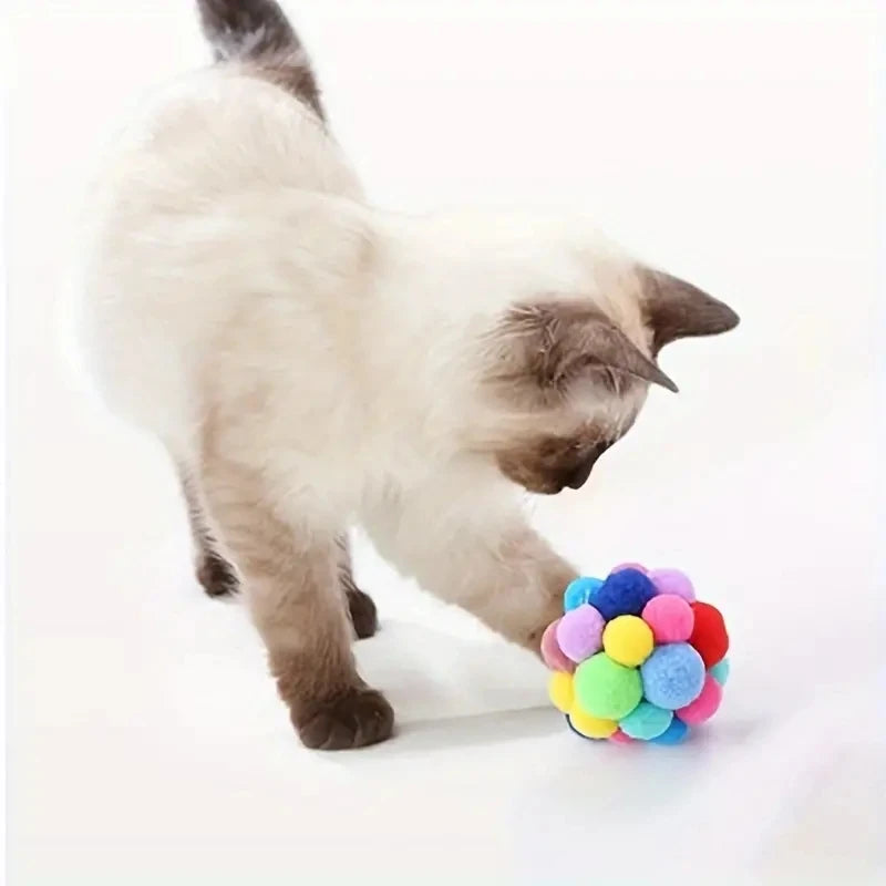 3PCS Cat Toys Cat Plush Ball Toy Pet Elastic Bell Ball Self Hi Ball Playing Cat Colorful Woolen Ball Leedoar