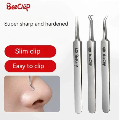 3PCS Ferramentas de limpeza de poros faciais Pinças de agulha ultrafina Ferramentas de cuidados faciais Ferramentas de beleza doméstica Grampos de célula de aço inoxidável 