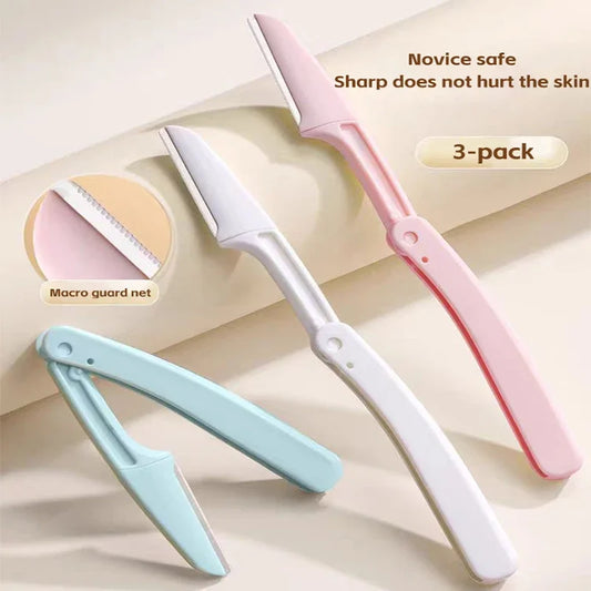 3PCS Portable Eyebrow Trimmer Safe Eyebrow Shaper Foldable Eyebrow Trimmer Razor Blade Razor Women's Makeup Tools Leedoar