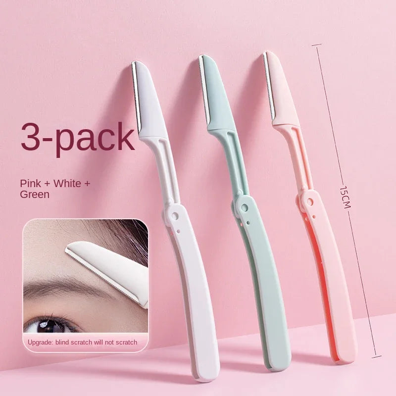 3PCS Portable Eyebrow Trimmer Safe Eyebrow Shaper Foldable Eyebrow Trimmer Razor Blade Razor Women's Makeup Tools Leedoar