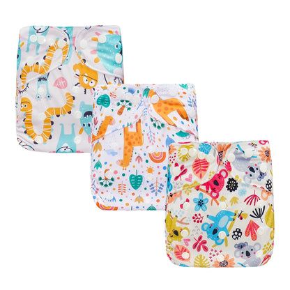 3PCS/Set Newborn Baby Cloth Diapers Reusable Waterproof Eco-Friendly Adjustable Suede Cloth Pocket Diaper Leedoar