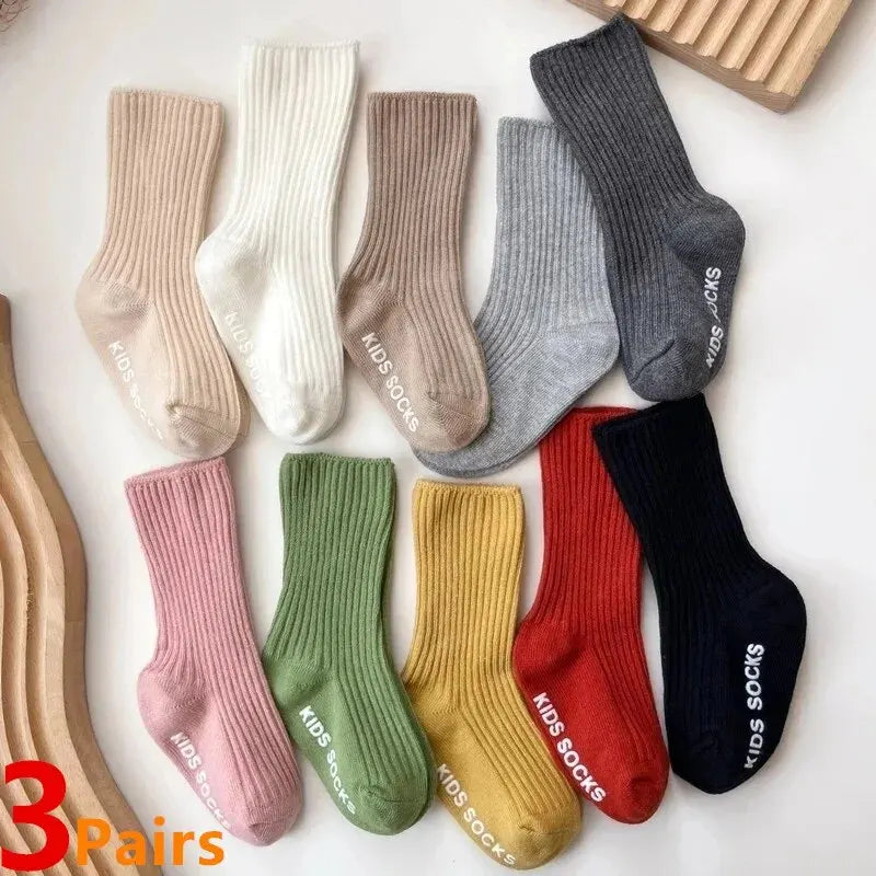 3Pairs/Lot Baby Socks Boys Girls Cotton Stripe Soft Sock Kids Toddler Non-Slip Rubber Grips Floor Socken For 0-3 Years Leedoar