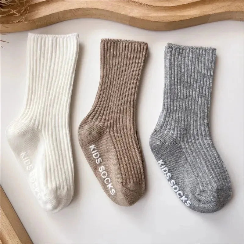 3Pairs/Lot Baby Socks Boys Girls Cotton Stripe Soft Sock Kids Toddler Non-Slip Rubber Grips Floor Socken For 0-3 Years Leedoar