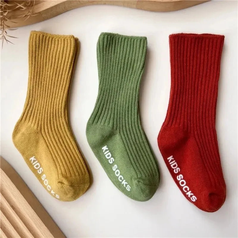 3Pairs/Lot Baby Socks Boys Girls Cotton Stripe Soft Sock Kids Toddler Non-Slip Rubber Grips Floor Socken For 0-3 Years Leedoar