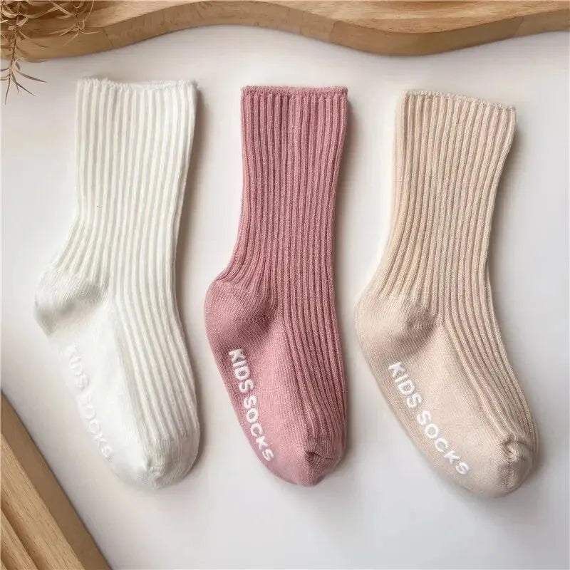 3Pairs/Lot Baby Socks Boys Girls Cotton Stripe Soft Sock Kids Toddler Non-Slip Rubber Grips Floor Socken For 0-3 Years Leedoar