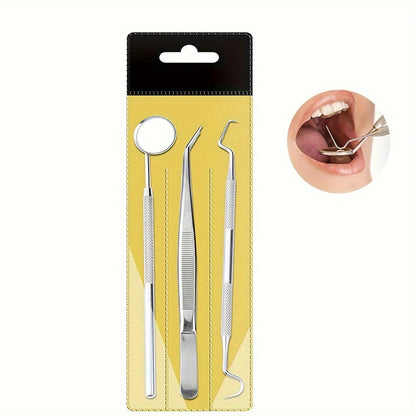 3Pcs Stainless Steel Dental Mirrors Oral Scope Tweezers Teeth Cleaning Tool Oral Dental Cleaning Kit Dentist Instrument Leedoar