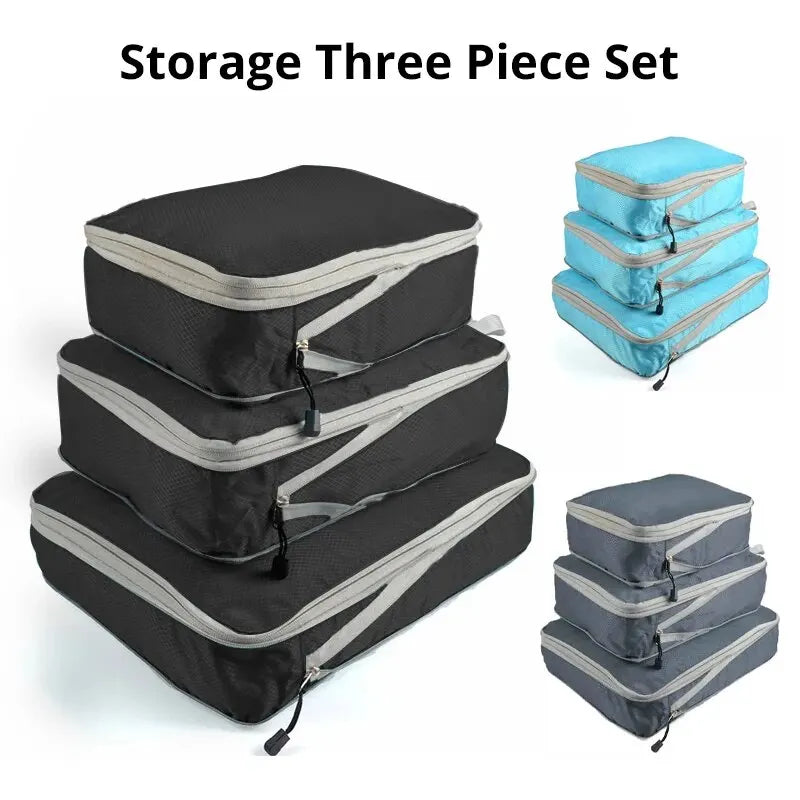 3Pcs/set Black/Blue/Grey Compressible Travel Storage Bag Portable Large Capacity Storage Bag Suitcase Luggage Packing Cubes Leedoar