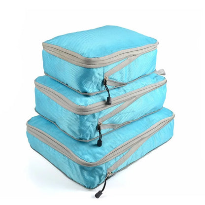 3Pcs/set Black/Blue/Grey Compressible Travel Storage Bag Portable Large Capacity Storage Bag Suitcase Luggage Packing Cubes Leedoar