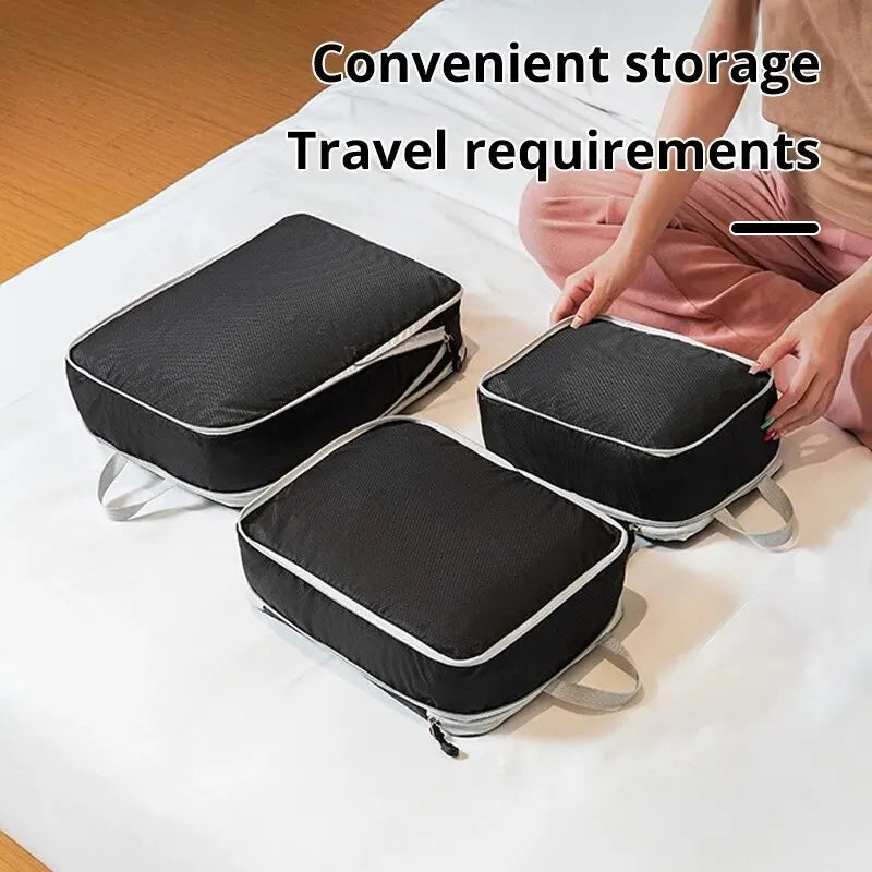 3Pcs/set Black/Blue/Grey Compressible Travel Storage Bag Portable Large Capacity Storage Bag Suitcase Luggage Packing Cubes Leedoar