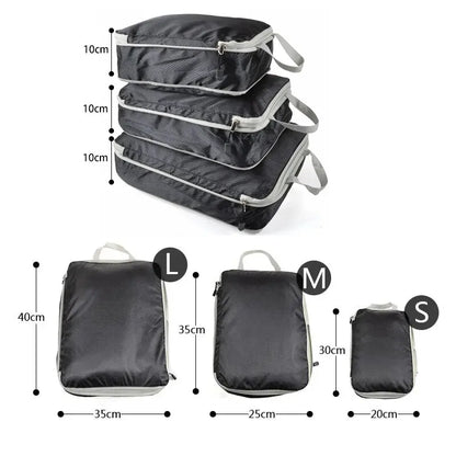 3Pcs/set Black/Blue/Grey Compressible Travel Storage Bag Portable Large Capacity Storage Bag Suitcase Luggage Packing Cubes Leedoar