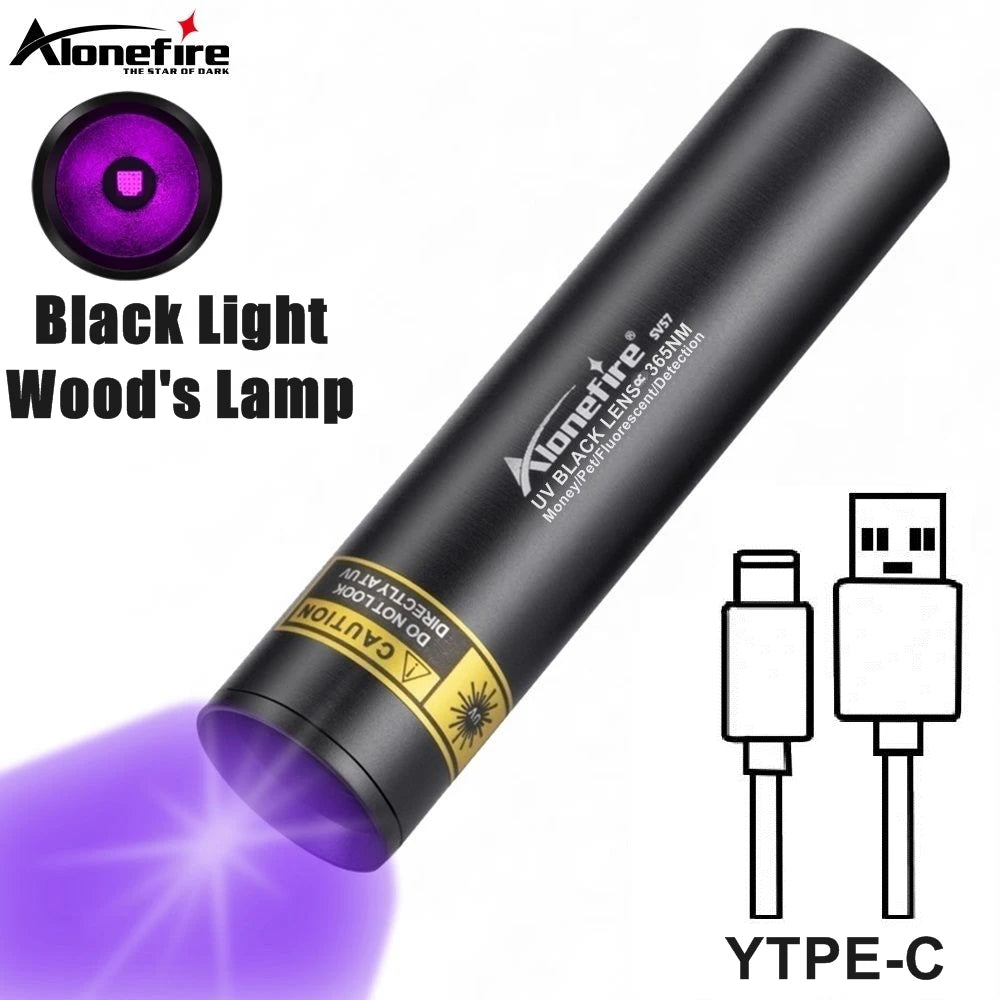 Linterna ultravioleta recargable por USB de 3 W y 365 nm, para mascotas, orina, tiña de gato, dinero, mineral, detección de escorpiones, luz negra SV57