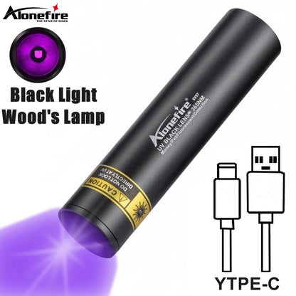 Linterna ultravioleta recargable por USB de 3 W y 365 nm, para mascotas, orina, tiña de gato, dinero, mineral, detección de escorpiones, luz negra SV57