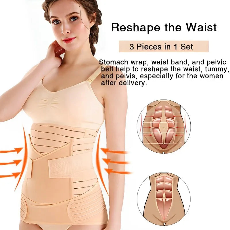 3in1 Corset Postpartum Belly Band Pregnant Women Tummy Belly Pelvis Belt Wrap Waist Trainer Recovery Bandage Strap Body Shaper Leedoar