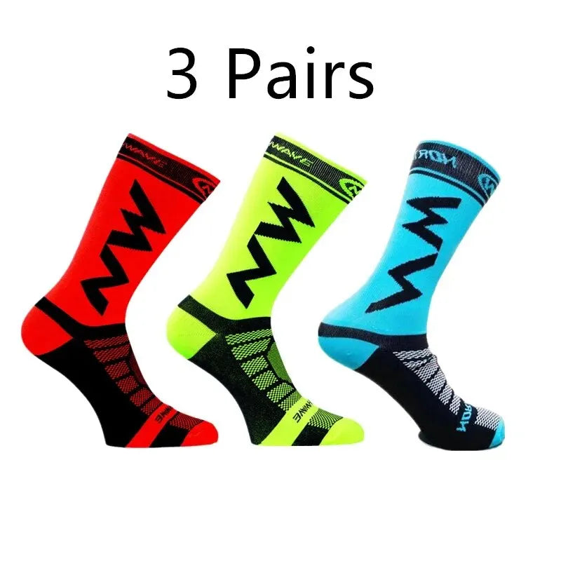 3 pares de meias esportivas respiráveis ​​para corrida, mountain bike, esportes ao ar livre, antiderrapantes, absorventes de choque, espessadas, resistentes ao desgaste 