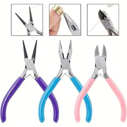 3pcs Jewelry Making Pliers Set - Needle Nose, Chain Nose, Round Nose & Wire Cutter - Perfect for Jewelry Repair, Wire Wrapping Leedoar