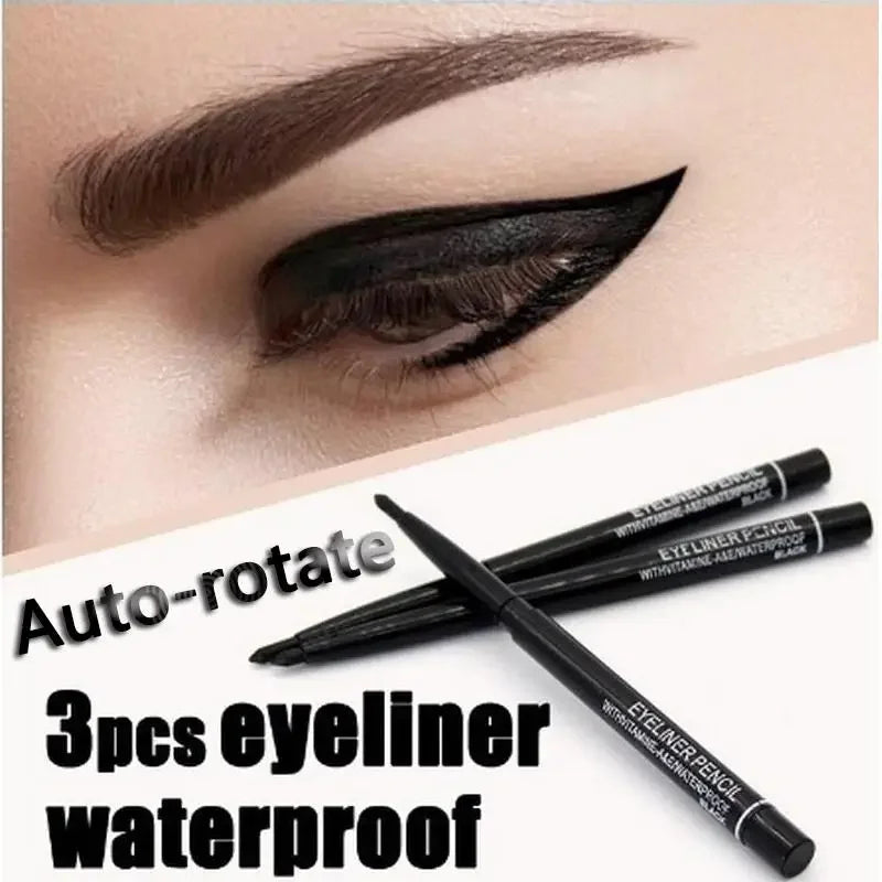 3pcs Late model Women Makeup Rotary Retractable Eyeliner Pencil Waterproof Eye Liner PenSmooth Feeling Leedoar