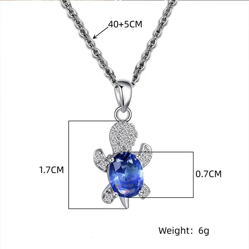 3pcs Silver-plated Necklace Earrings Set Ladies Light Luxury Fashion Style Turtle Shape With Multi Color Glass Diamond Leedoar