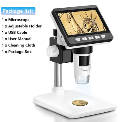 4.3 Inch Digital Microscope 1080P 50-1000x Coin Microscopio 2000mAh Soldering Microscope for Electronics Repair PCB PC Laptop