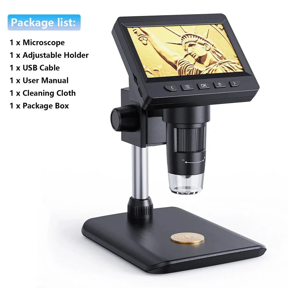 4.3 Inch Digital Microscope 1080P 50-1000x Coin Microscopio 2000mAh Soldering Microscope for Electronics Repair PCB PC Laptop