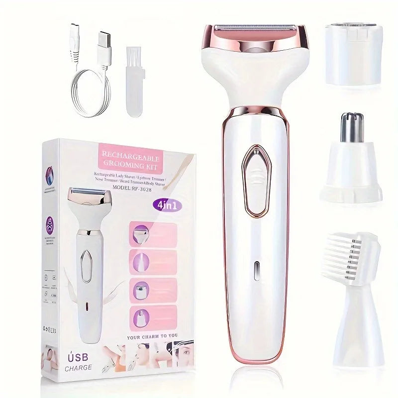 4 In 1 Electric Lady Shaver, Body Hair Removal Epilator, Painless Cordless Trimmer Razor, Gifts For Women Leedoar