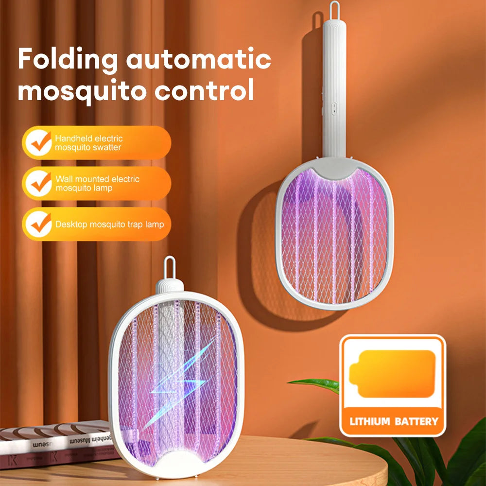 Mata-mosquitos elétrico 4 em 1, mata-moscas dobrável, mata-insetos USB recarregável, com luz UV para quarto 