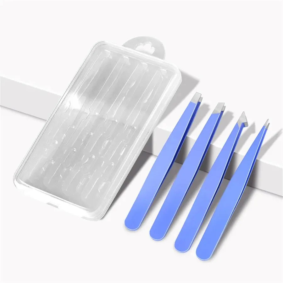 4 PCS Stainless Steel Eyebrow Clippers Set Hair Removal Forceps Oblique And Straight Mouth Eyebrow Trimming Clip Beauty Tool Leedoar