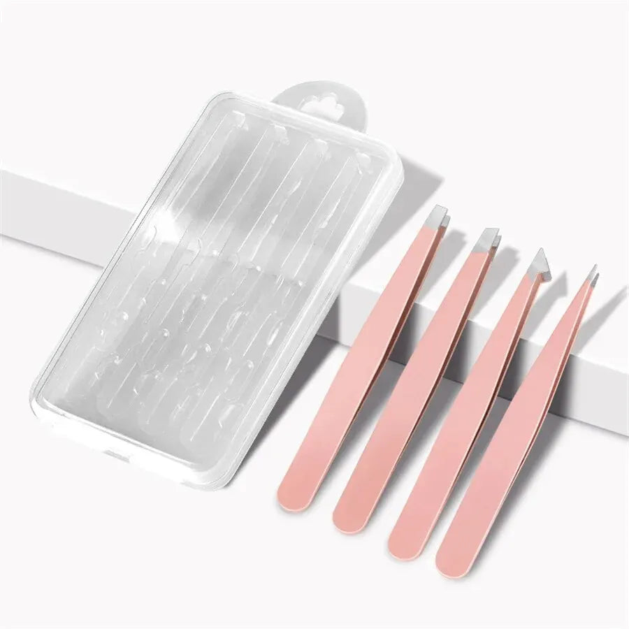 4 PCS Stainless Steel Eyebrow Clippers Set Hair Removal Forceps Oblique And Straight Mouth Eyebrow Trimming Clip Beauty Tool Leedoar