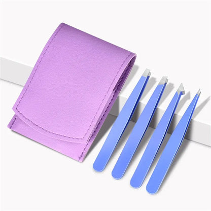 4 PCS Stainless Steel Eyebrow Clippers Set Hair Removal Forceps Oblique And Straight Mouth Eyebrow Trimming Clip Beauty Tool Leedoar