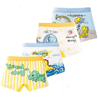 4 Pcs/Lot Children Panties Cotton Underwear For Boys 3-14 Years Breathable Kids Underpants Cars Patterns Cartoon Boy Boxer Brief Leedoar