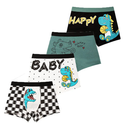 4 Pcs/Lot Children Panties Cotton Underwear For Boys 3-14 Years Breathable Kids Underpants Cars Patterns Cartoon Boy Boxer Brief Leedoar