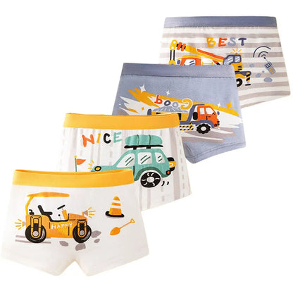 4 Pcs/Lot Children Panties Cotton Underwear For Boys 3-14 Years Breathable Kids Underpants Cars Patterns Cartoon Boy Boxer Brief Leedoar