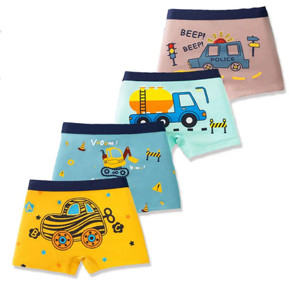 4 Pcs/Lot Children Panties Cotton Underwear For Boys 3-14 Years Breathable Kids Underpants Cars Patterns Cartoon Boy Boxer Brief Leedoar