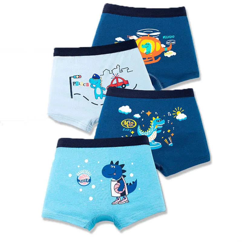 4 Pcs/Lot Children Panties Cotton Underwear For Boys 3-14 Years Breathable Kids Underpants Cars Patterns Cartoon Boy Boxer Brief Leedoar