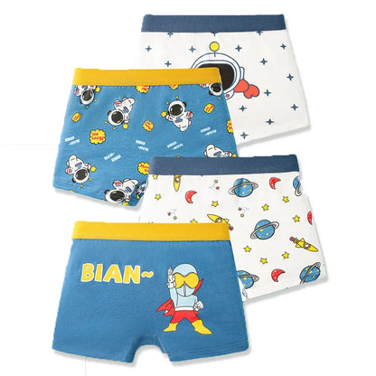 4 Pcs/Lot Children Panties Cotton Underwear For Boys 3-14 Years Breathable Kids Underpants Cars Patterns Cartoon Boy Boxer Brief Leedoar