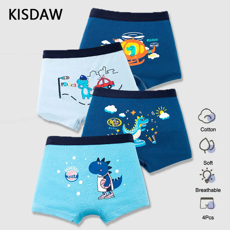 4 Pcs/Lot Children's Underwear Boys Panties Underpants Dinosaurs Helicopters Cars Cotton Breathable Kids Shorts Boy Boxer Briefs Leedoar