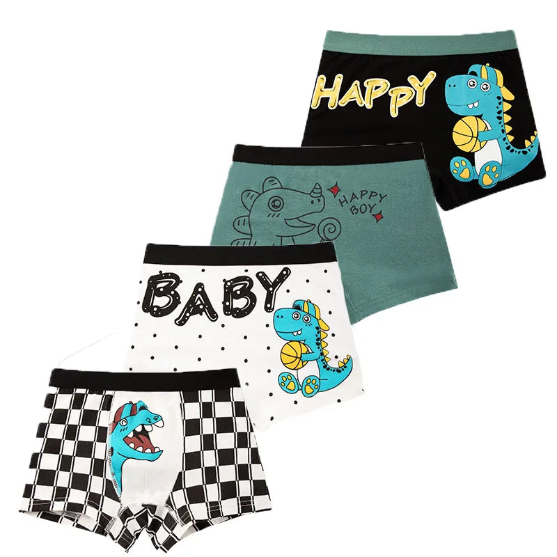 4 Pcs/Lot Children's Underwear Boys Panties Underpants Dinosaurs Helicopters Cars Cotton Breathable Kids Shorts Boy Boxer Briefs Leedoar