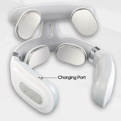 4-head Cervical Massager Strength Adjustment USB Charging Intelligent Voice Heating Neck Massager Neck Care White Leedoar