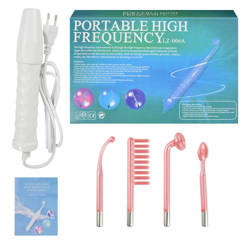 4 in 1 High Frequency Electrode Wand Electrotherapy Glass Tube Acne Spot Remover Facial Anti Wrinkle Skin Care Spa Beauty Device Leedoar